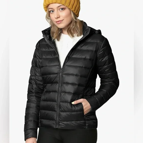 Women's Ultra Light Weight Packable Down Jacket with Removable Hoodie - Picture 2 of 4